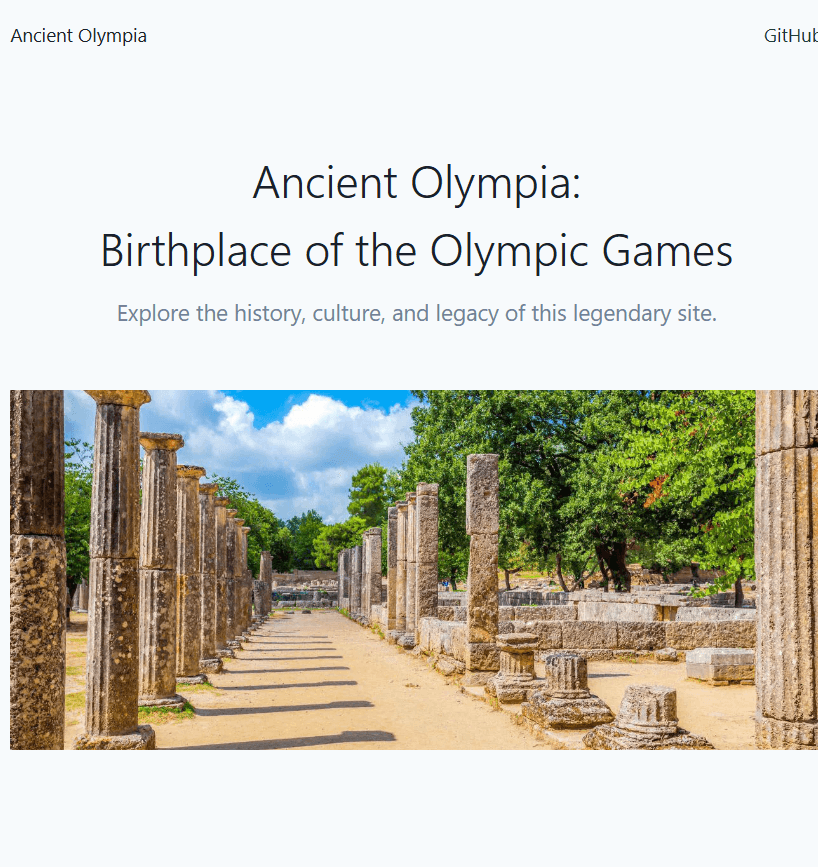 ancientOlympia landing page screenshot